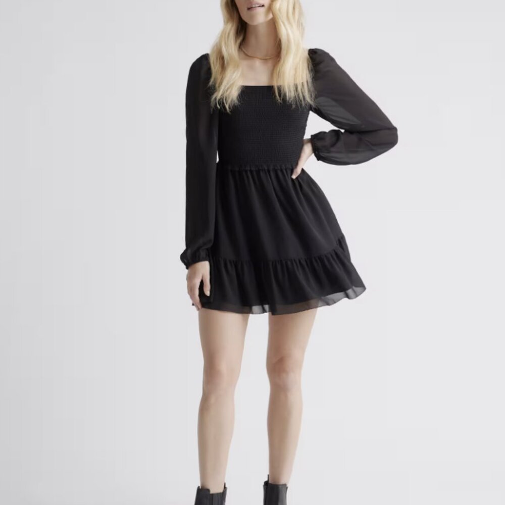 🖤 Quince Chiffon Smocked Mini Dress Black - XL